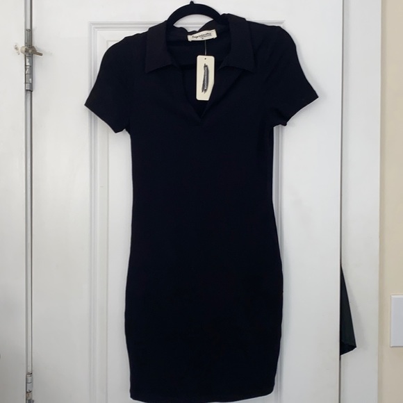 NWT Black collard ribbed body con dress - Picture 2 of 5